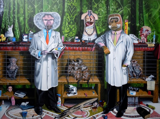 The Scientists (after The Ambassadors, a painting by Hans Holbein the Younger) - Acrylic on canvas - 2014 © Jason T Austin